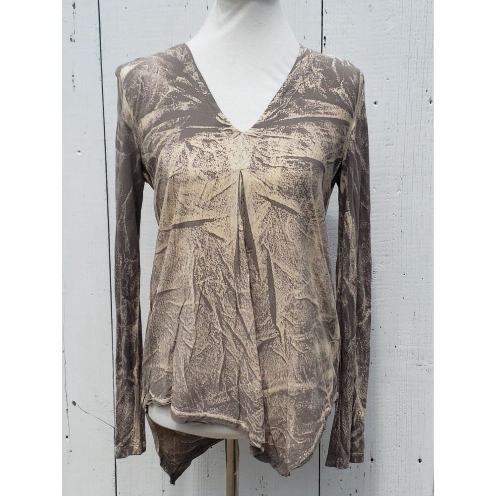 XCVI Women Brown Long Sleeve V Neck Relaxed Fit T Shirt Sz XS